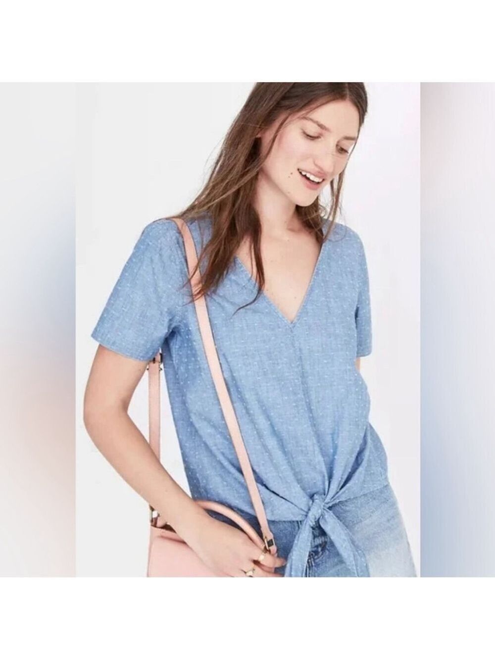 Madewell chambray novel tie-front top size XS